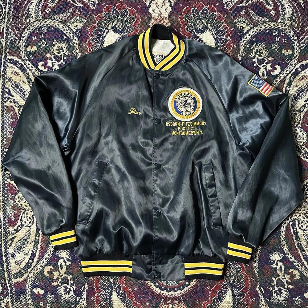 Vintage West Ark Bomber Nylon Jacket American Legion Blue Gold Trim Size M